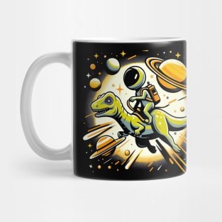 T Rex in Outer Space Kid Alien Riding T Rex Dinosaur Mug